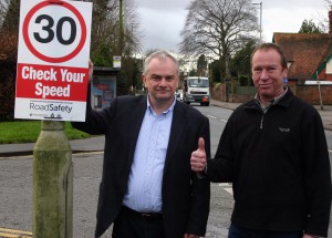 Jeremy Hilton & Mike Whyham with new 30 mph speed check signs